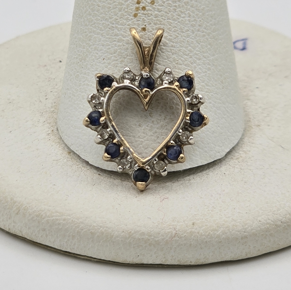 Vintage Solid 10k Yellow Gold Diamond Sapphire Heart Charm